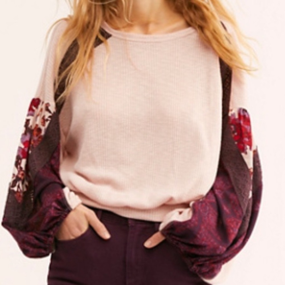 Free People Waffle Floral Top
